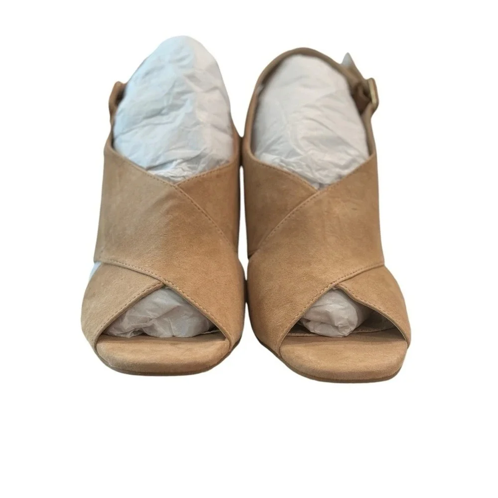 Pelle Moda Rina-Su Latte Suede Wedge Sandals Tan‎ Slingback Buckle Womens 9.5M